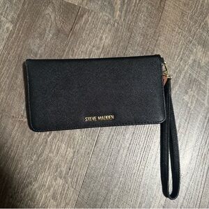 Steve Madden Black & Gold Logo Wristlet
